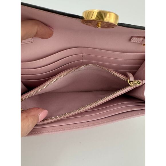 Fendi Pink Leather Wallet on Chain with Gold FF Logo and Chain Strap - Picture 2 of 7
